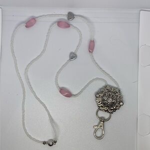 Beaded lanyard (pink and hearts)